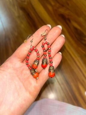 Handcrafted Red Bead Drop Earrings - Women Jewelry